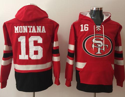 Nike 49ers #16 Joe Montana Red/Black Name & Number Pullover NFL Hoodie - Click Image to Close